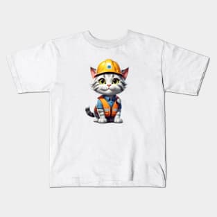 Cat With Hard Hat Kids T-Shirt